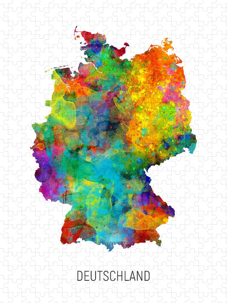Deutschland Jigsaw Puzzle featuring the digital art Deutschland Watercolor Map by Michael Tompsett
