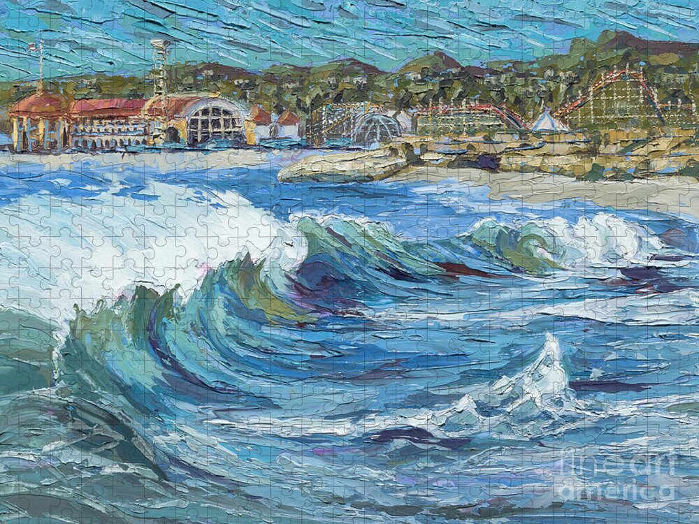 Ocean Jigsaw Puzzle featuring the painting Devdutt's Wave by PJ Kirk
