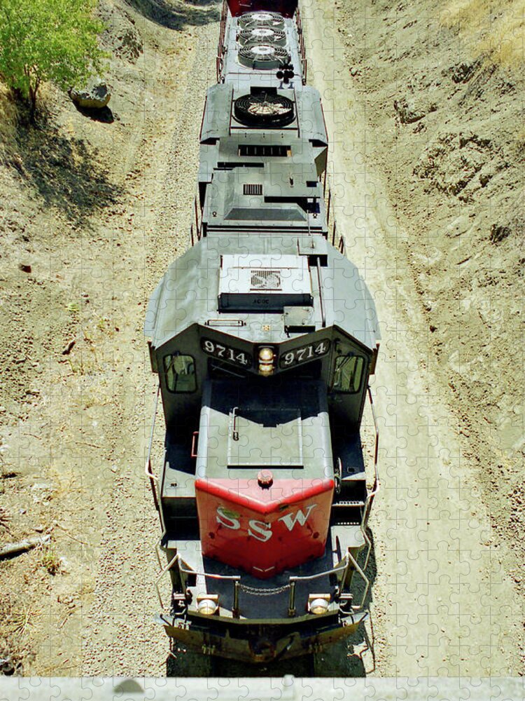 Diesel Under The Bridge Jigsaw Puzzle featuring the photograph Diesel Under the Bridge -- SSW EMD GP60 Locomotive in San Luis Obispo, California by Darin Volpe