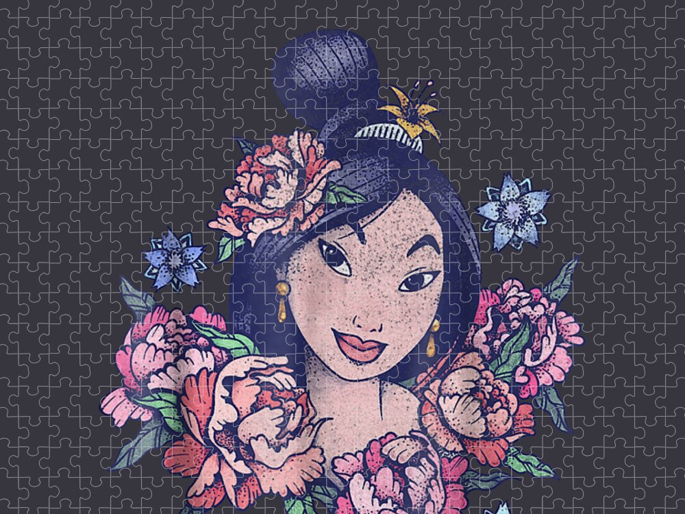 Disney Mulan Floral Portrait Vintage Graphic Jigsaw Puzzle by Teddih Feyza  - Fine Art America