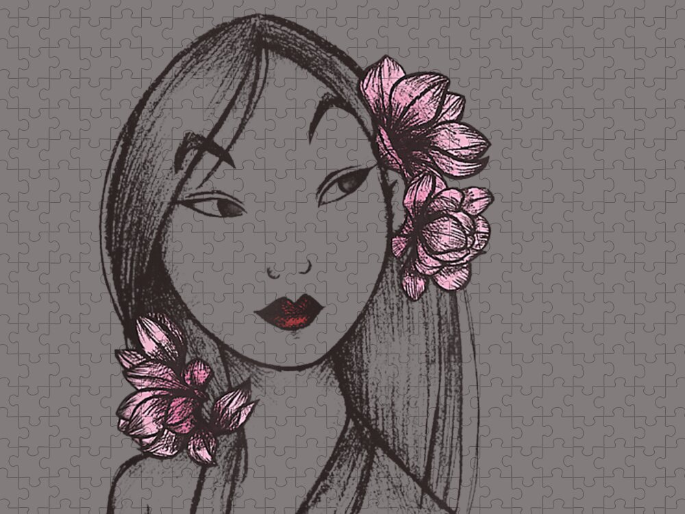 Disney Mulan Sketched Floral Hair Graphic Jigsaw Puzzle by Jaxsoo Deem -  Pixels