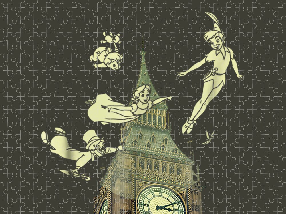 Disney Peter Pan The Darlings Flying By Clock Tower Jigsaw Puzzle
