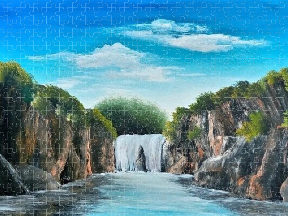 Landscape Jigsaw Puzzle featuring the painting DO4-Deno Onsumo by Deno Onsomu