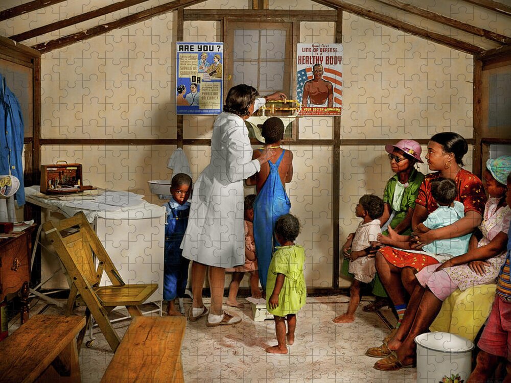 Doc Jigsaw Puzzle featuring the photograph Doctor - Pediatrician - At the family clinic 1942 by Mike Savad