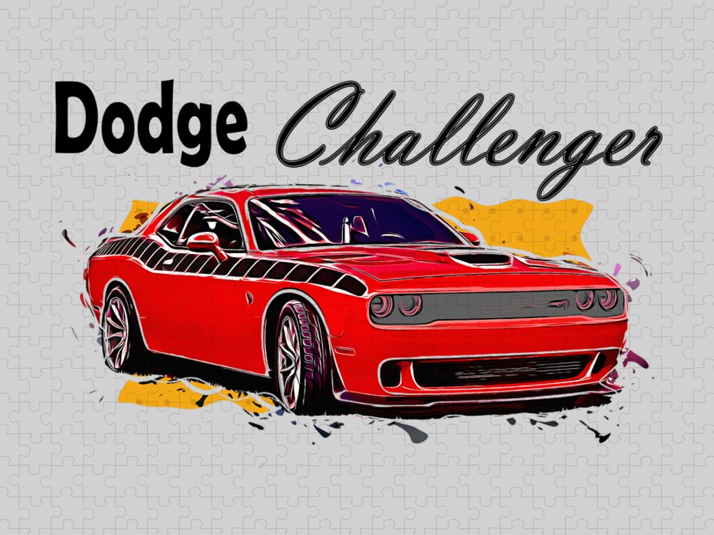 Dodge Jigsaw Puzzle featuring the digital art Dodge Challenger American Muscle Car by Walter Herrit