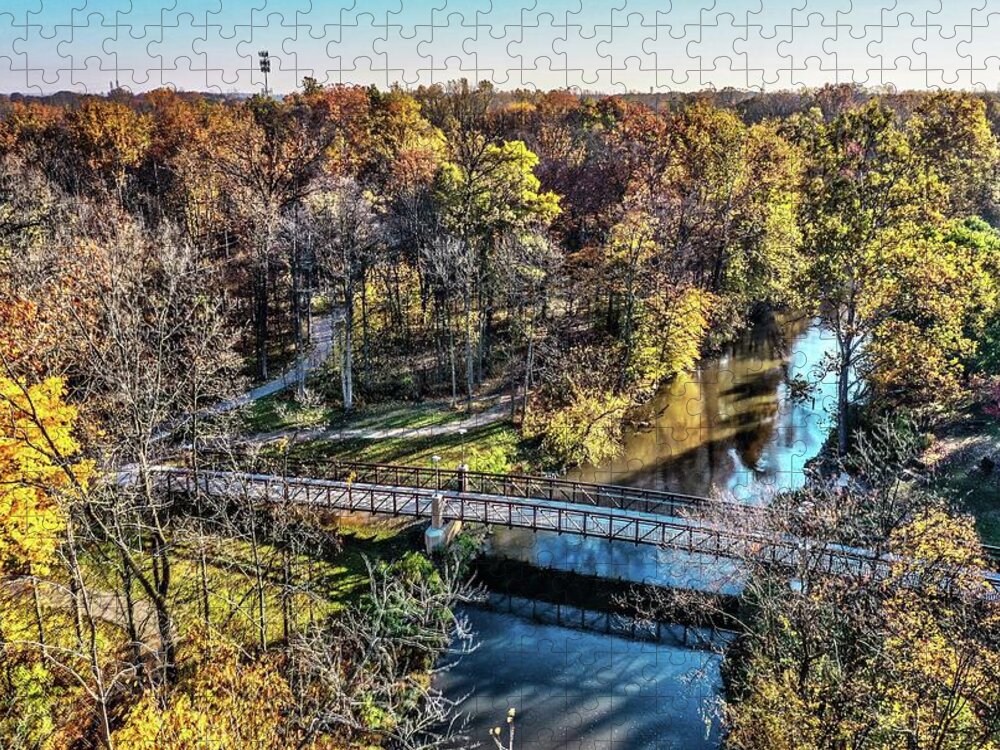 Rochester Jigsaw Puzzle featuring the photograph Dodge Park Bridge View DJI_0276 by Michael Thomas