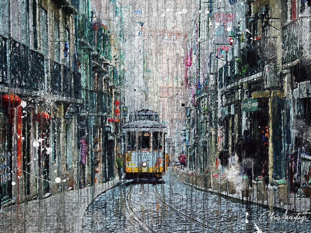 Lisbon Jigsaw Puzzle featuring the digital art Does it ever rain in Lisbon by Chris Armytage