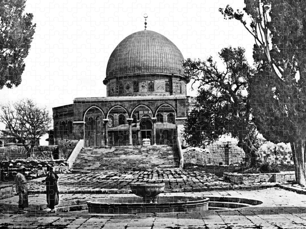 Jerusalem 1910 Jigsaw Puzzle featuring the photograph Dome of the Rock in 1910 by Munir Alawi