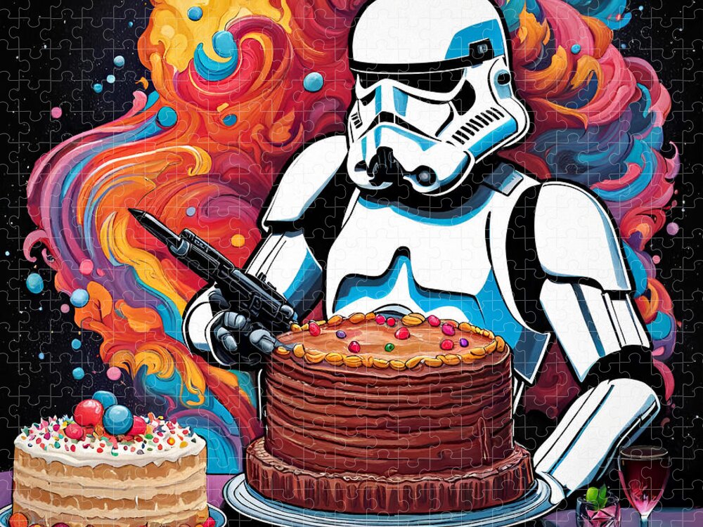 Storm Trooper Jigsaw Puzzle featuring the mixed media Don't Touch My Cake by Pennie McCracken