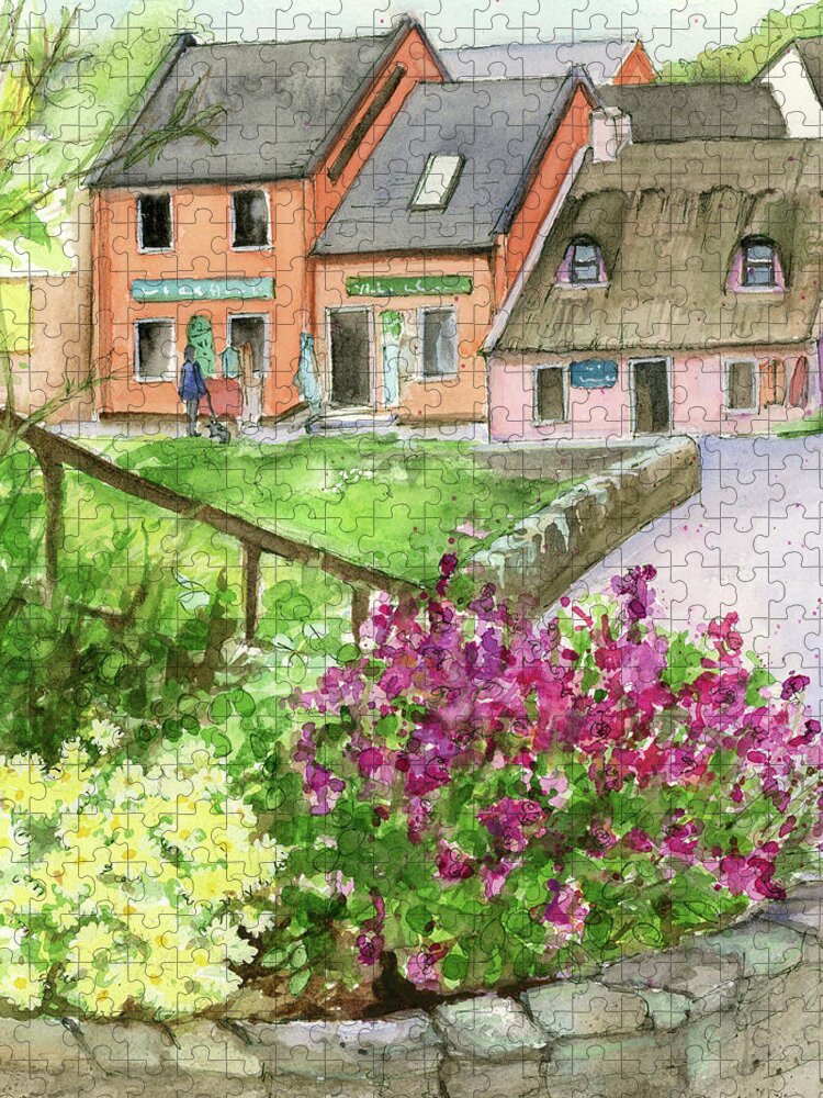 Doolin Jigsaw Puzzle featuring the painting Doolin Ireland Shops and Flowers by Rebecca Matthews