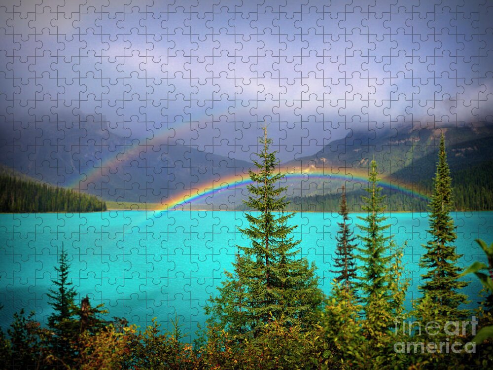 Rainbow Jigsaw Puzzle featuring the photograph Double Rainbow over Emerald Lake by Thomas Nay