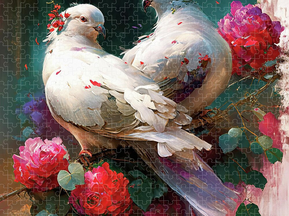 Dove Jigsaw Puzzle featuring the painting Doves In Love by Tina LeCour