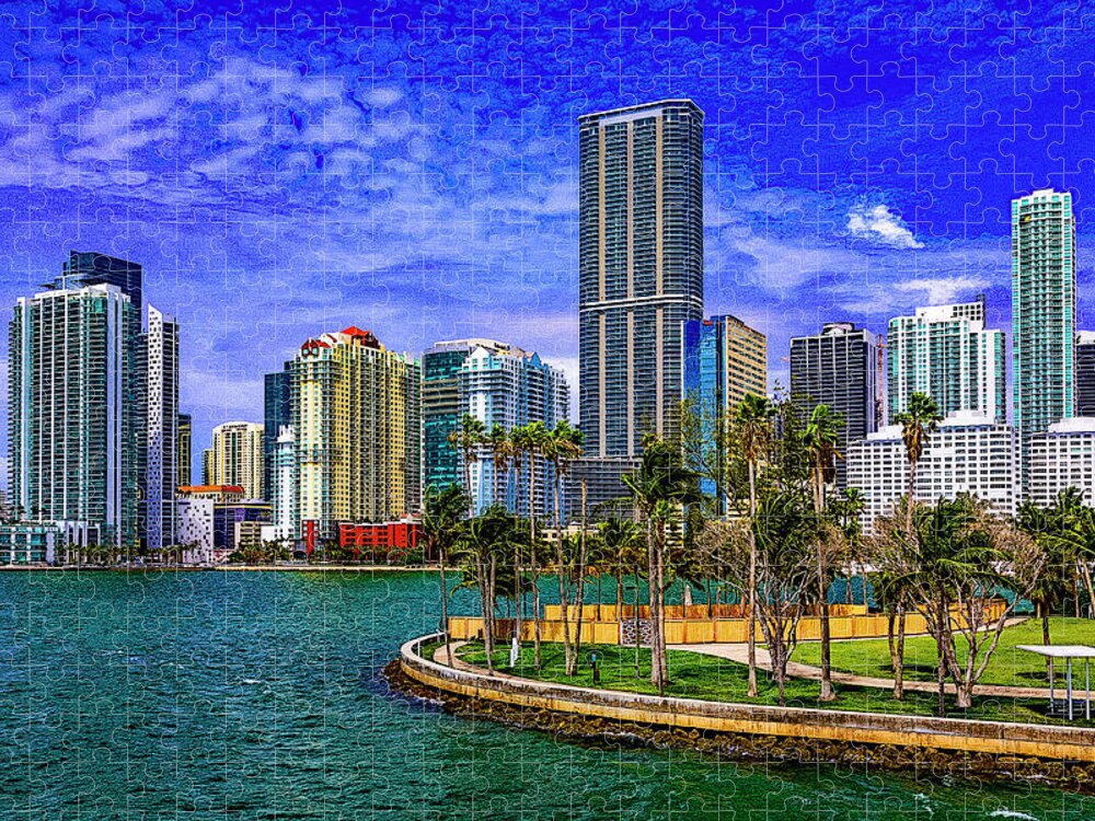 Downtown Miami Jigsaw Puzzle featuring the digital art Downtown Miami by SnapHappy Photos