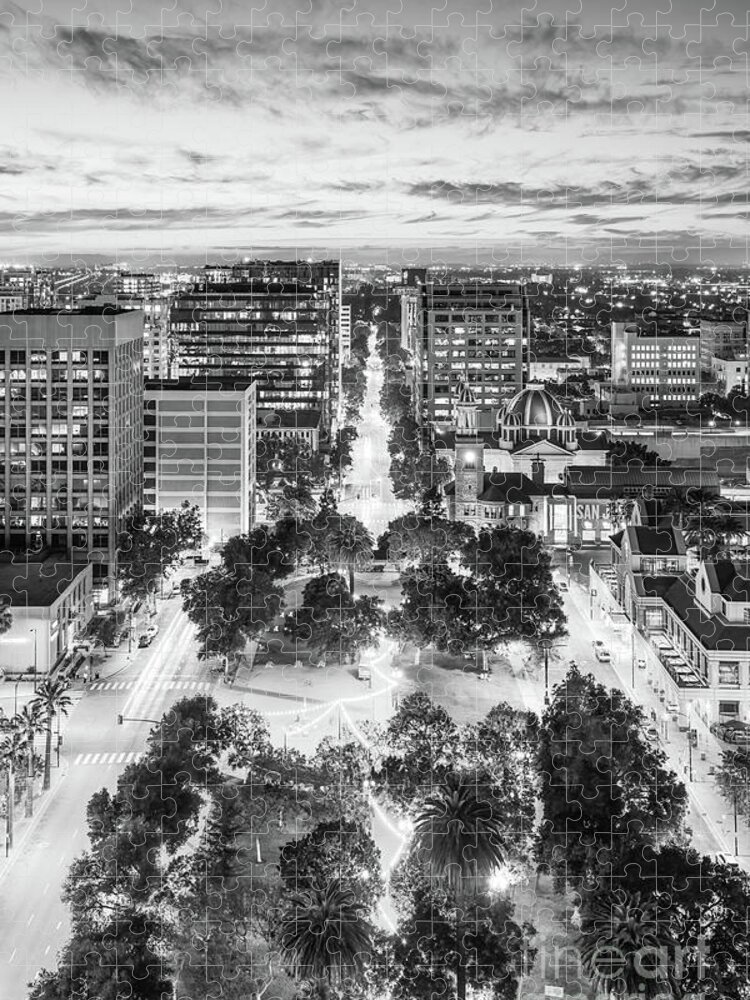 2018 Jigsaw Puzzle featuring the photograph Downtown San Jose California Black and White Photo by Paul Velgos
