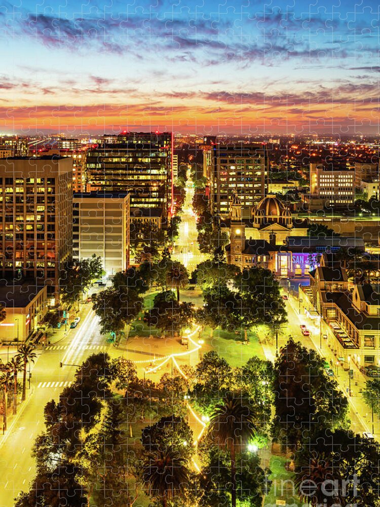 2018 Jigsaw Puzzle featuring the photograph Downtown San Jose California Sunset Photo by Paul Velgos