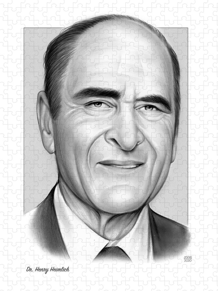 Henry Heimlich Jigsaw Puzzle featuring the drawing Dr. Henry Heimlich by Greg Joens