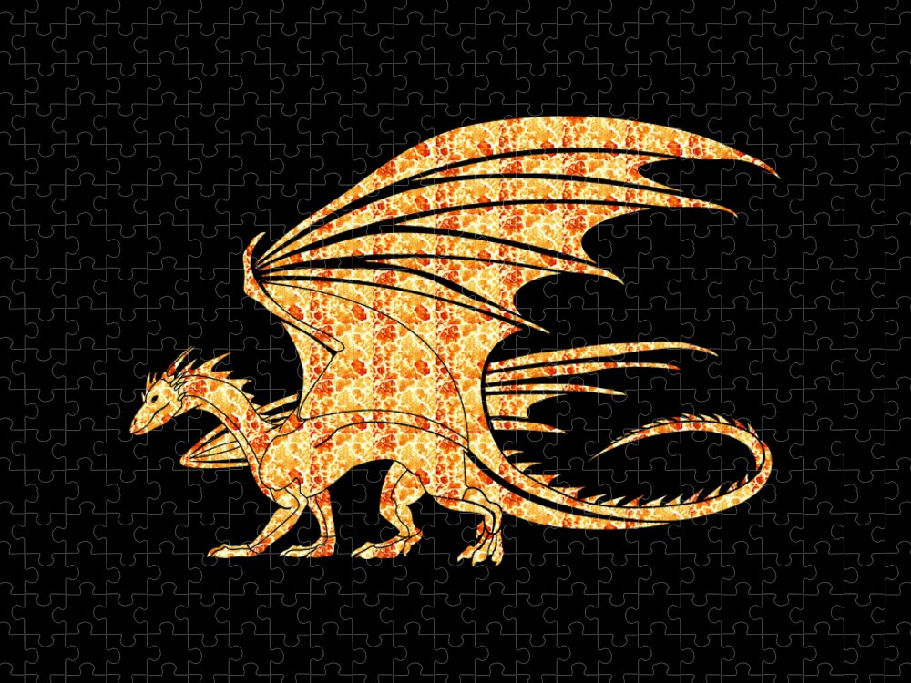 Dragon Jigsaw Puzzle featuring the digital art Dragon Silhouette Filled with Fiery Flames by Ali Baucom