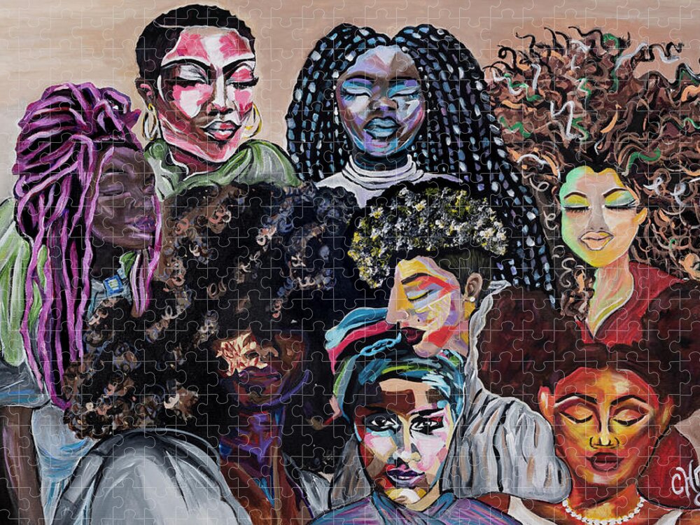 Diversity Jigsaw Puzzle featuring the painting Dream a World by Chiquita Howard-Bostic