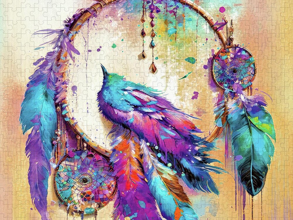 Dreamcatcher Jigsaw Puzzle featuring the painting Dreamcatcher by Tina LeCour