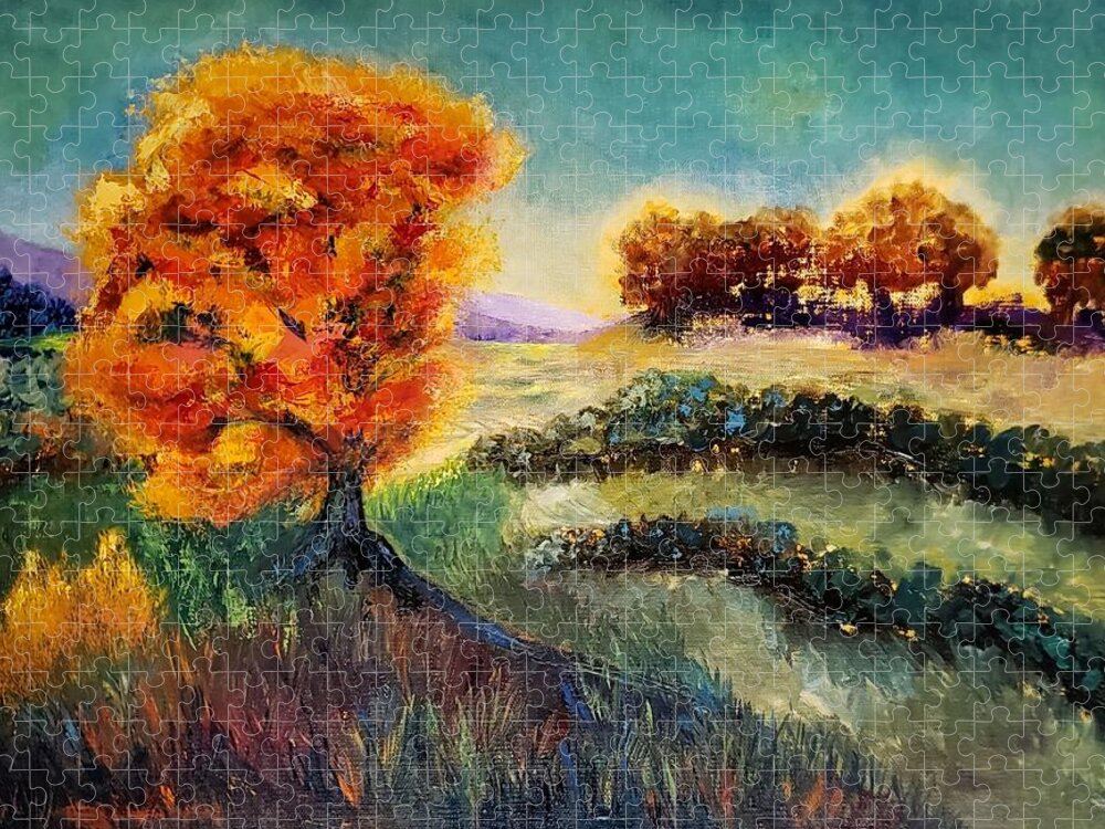  Landscape Jigsaw Puzzle featuring the painting Dreaming in Color by Kim Shuckhart Gunns