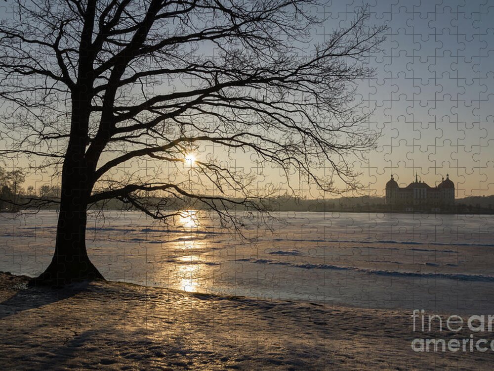 Dreamy Jigsaw Puzzle featuring the photograph Winter sunset at Moritzburg Castle 1 by Adriana Mueller