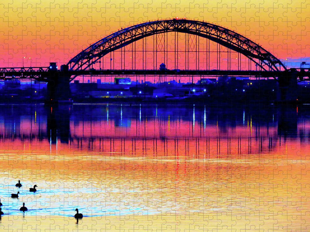 Bridge Jigsaw Puzzle featuring the photograph Drenched in Sunset Colors by Linda Stern