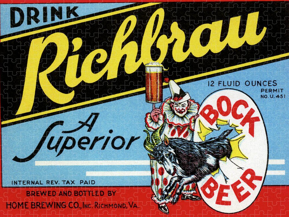 Vintage Jigsaw Puzzle featuring the drawing Drink Richbrau Bock Beer by Vintage Drinks Posters