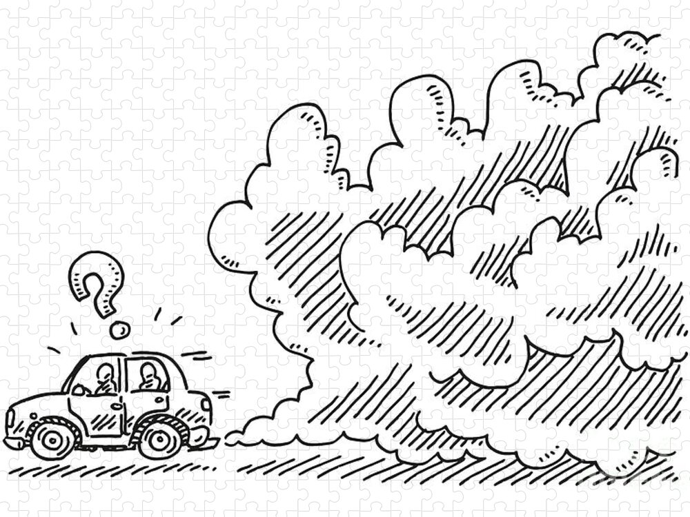 Sketch Jigsaw Puzzle featuring the drawing Driving Car Broken Smoke Drawing by Frank Ramspott