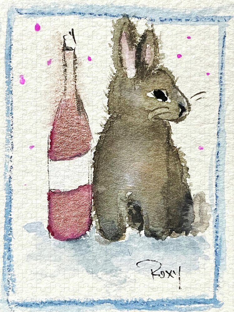 Bunny Jigsaw Puzzle featuring the painting Drunk Bunny 1 by Roxy Rich