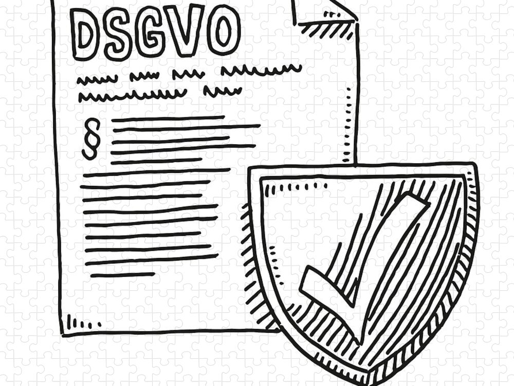Sketch Jigsaw Puzzle featuring the drawing DSGVO Data Protection Law Conformity Icon German Drawing by Frank Ramspott