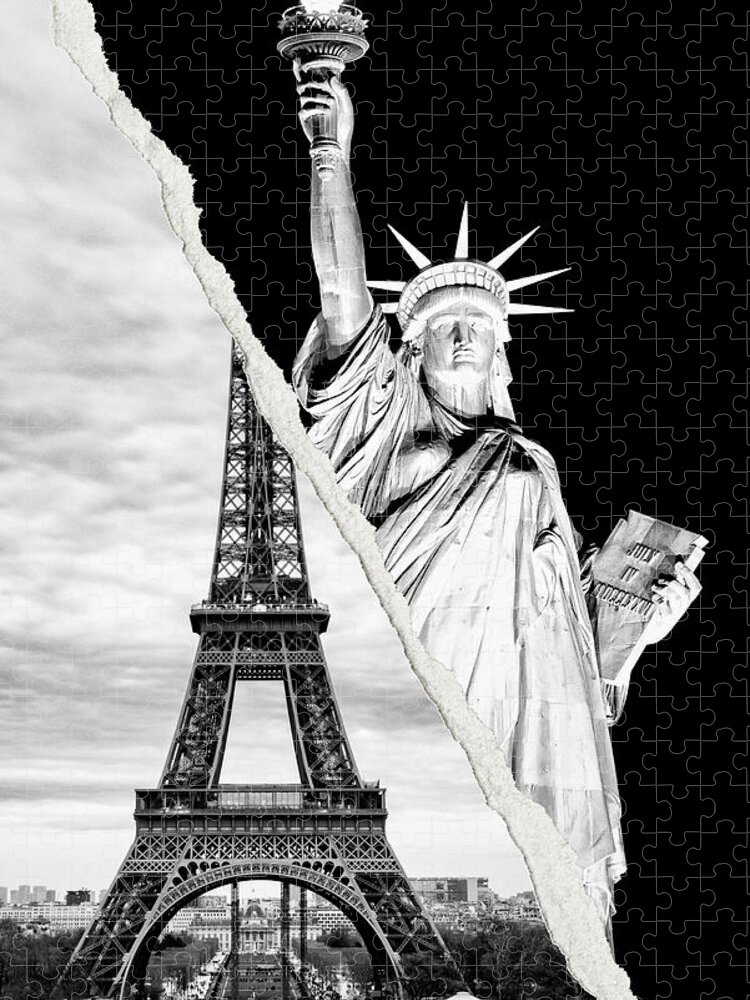 Statue Of Liberty Jigsaw Puzzle featuring the photograph Dual Torn Collection - Black Liberty by Philippe HUGONNARD