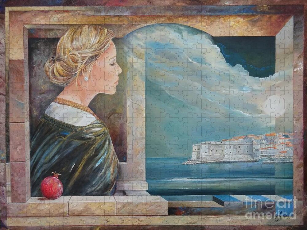 Original Painting Of Dubrovnik Jigsaw Puzzle featuring the painting Dubrovnik On My Mind by Sinisa Saratlic