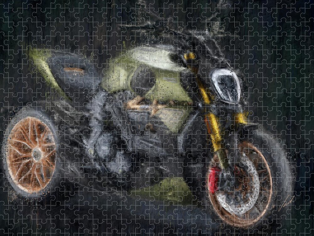 Motorcycle Jigsaw Puzzle featuring the painting Ducati Diavel 1260 Lamborghini Motorcycle by Vart by Vart Studio