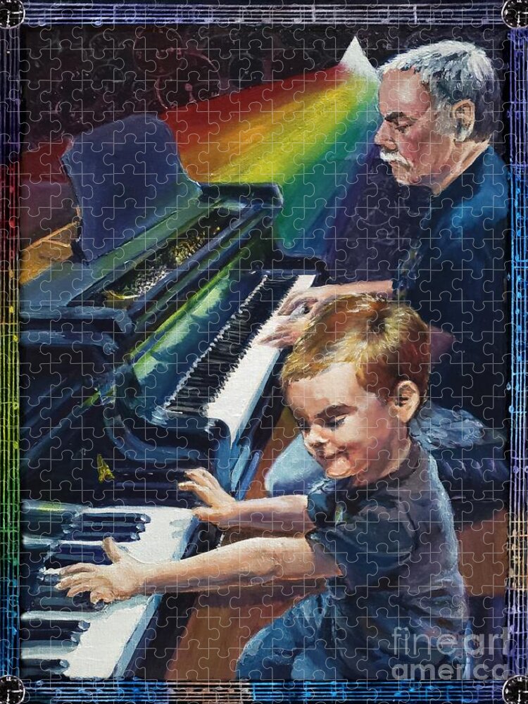Duet Jigsaw Puzzle featuring the painting Duet, a moment in Time, wrapped by Merana Cadorette