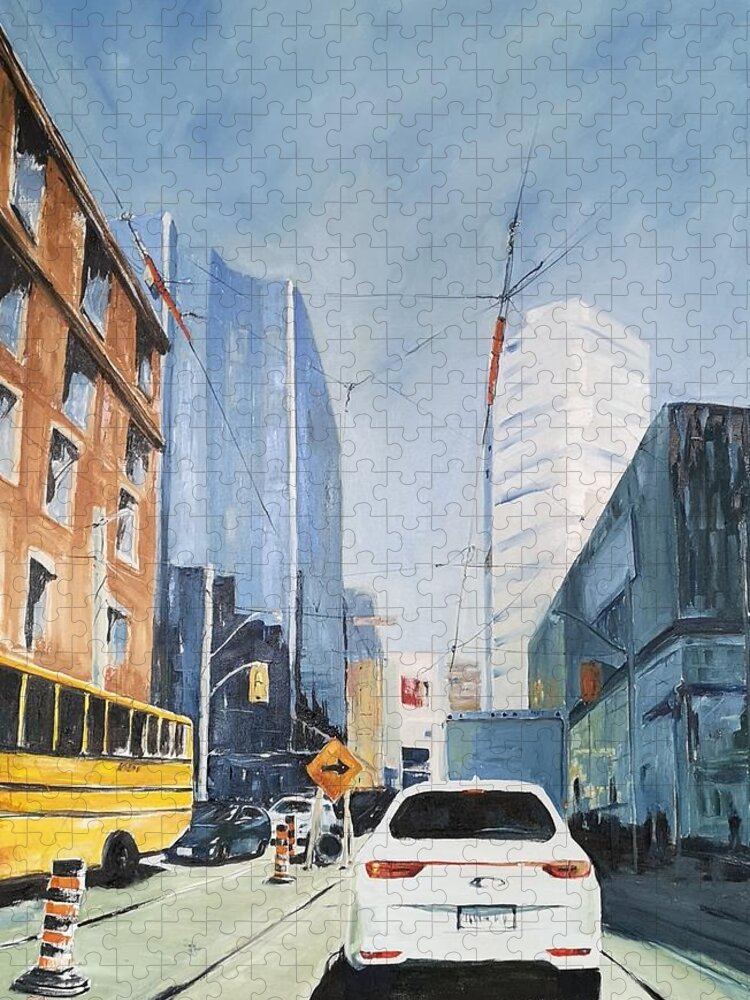 Toronto Jigsaw Puzzle featuring the painting Dundas Square by Sheila Romard