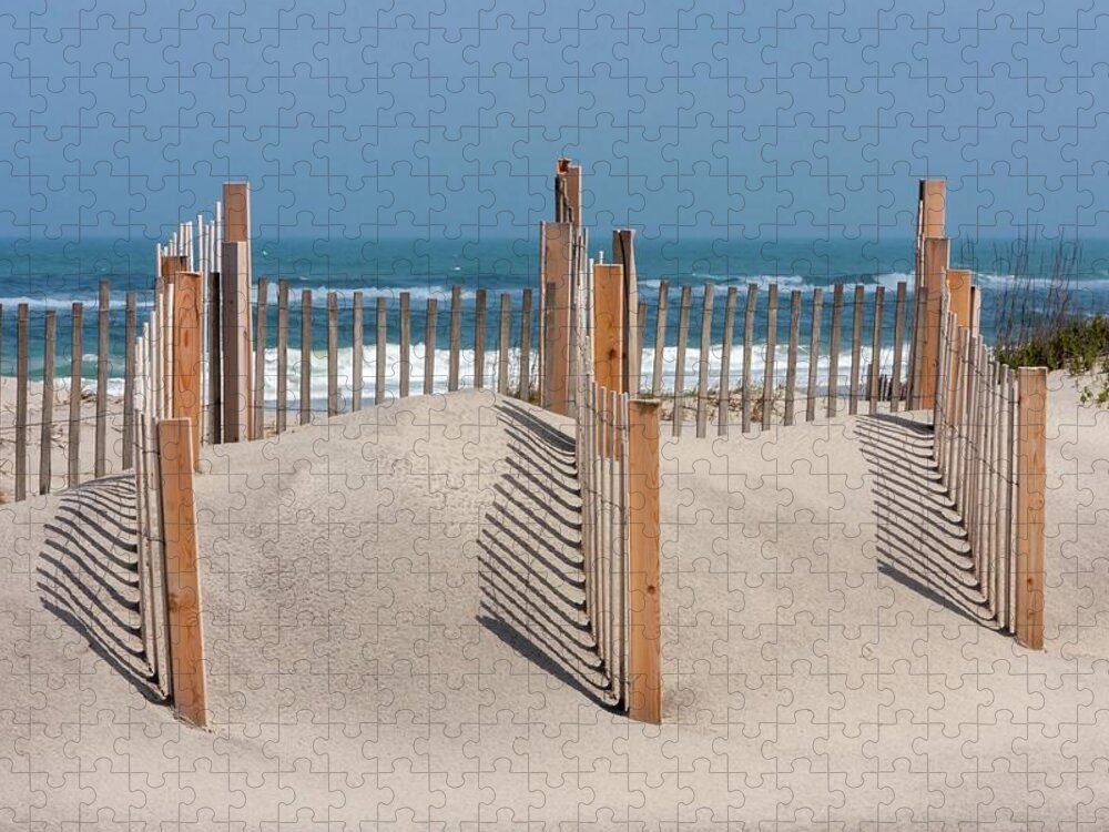 Dunes Jigsaw Puzzle featuring the photograph Dune Fence Landscape by Liza Eckardt