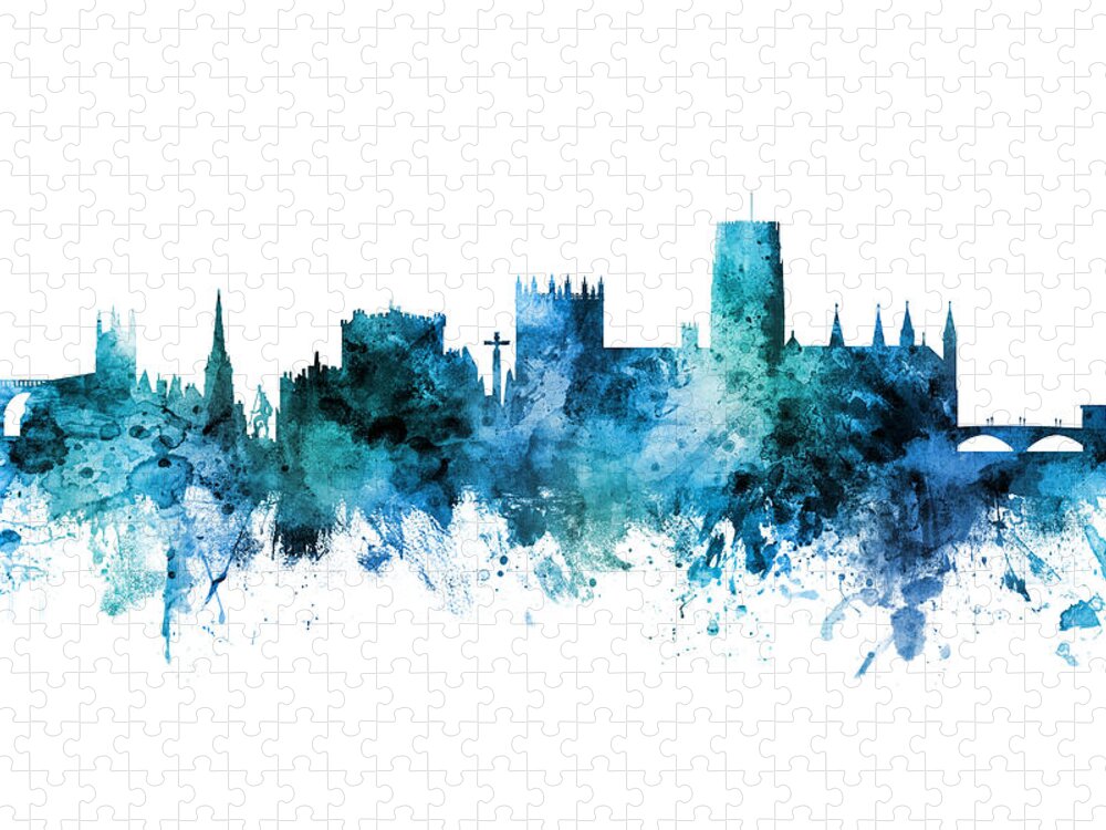 Durham Jigsaw Puzzle featuring the digital art Durham Skyline Cityscape by Michael Tompsett