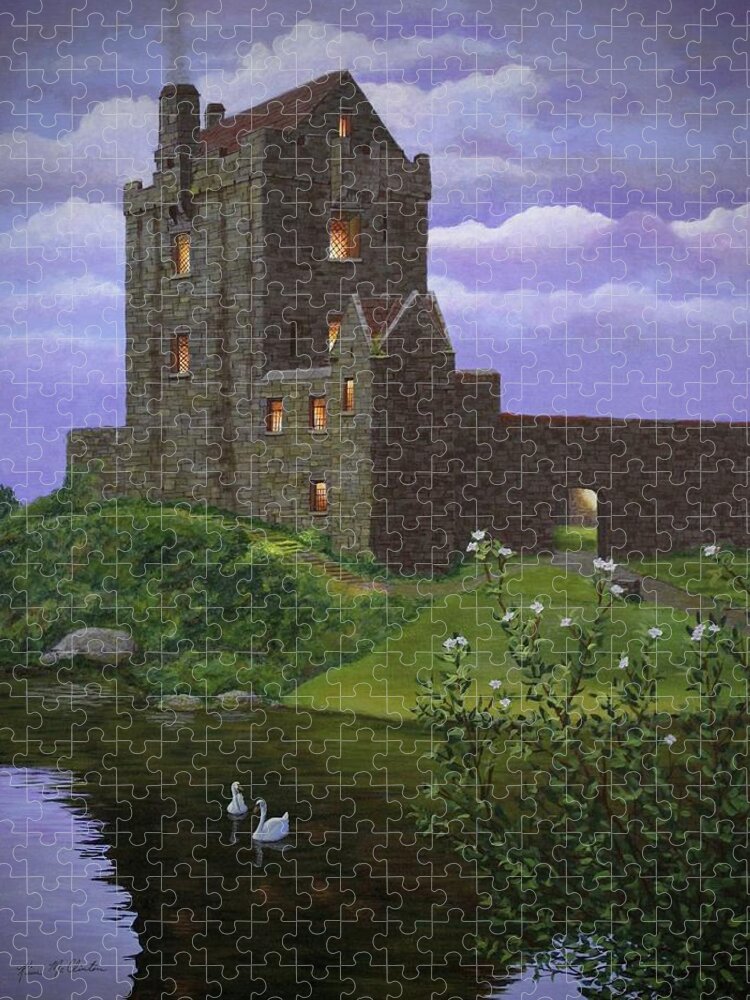 Kim Mcclinton Art Jigsaw Puzzle featuring the painting Dusk at Dunguaire Castle by Kim McClinton