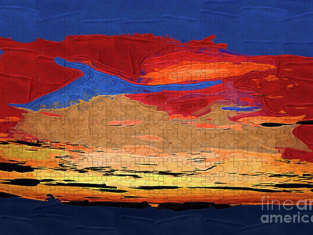 Abstract Jigsaw Puzzle featuring the digital art Dusk On The Coast by Kirt Tisdale