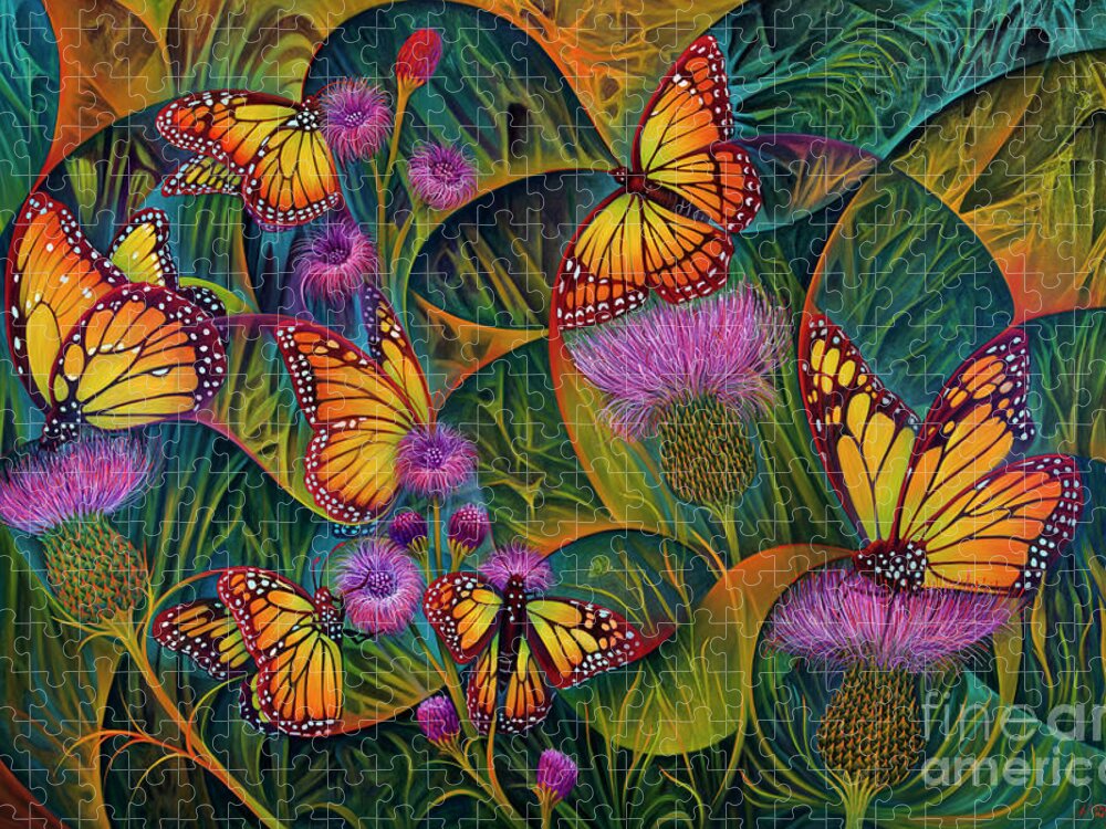Butterflies Jigsaw Puzzle featuring the painting Dynamic Monarchs by Ricardo Chavez-Mendez