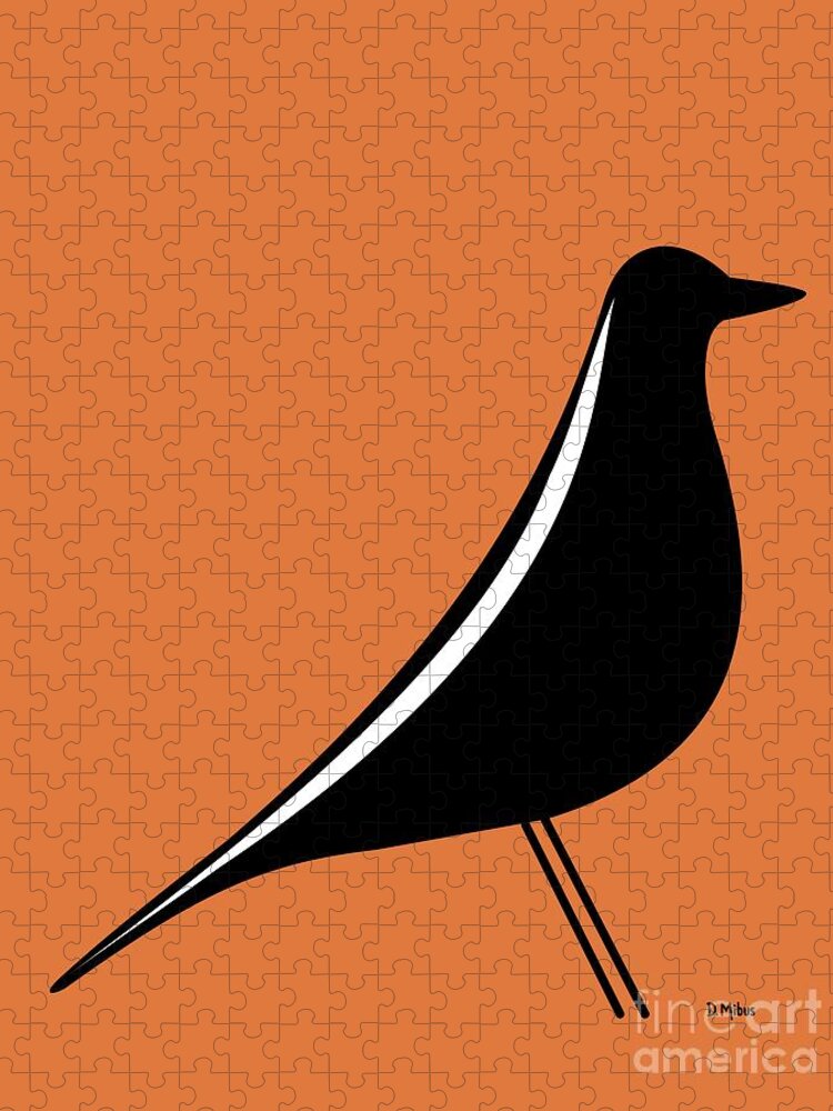 Mid Century Modern Jigsaw Puzzle featuring the digital art Eames House Bird on Orange by Donna Mibus