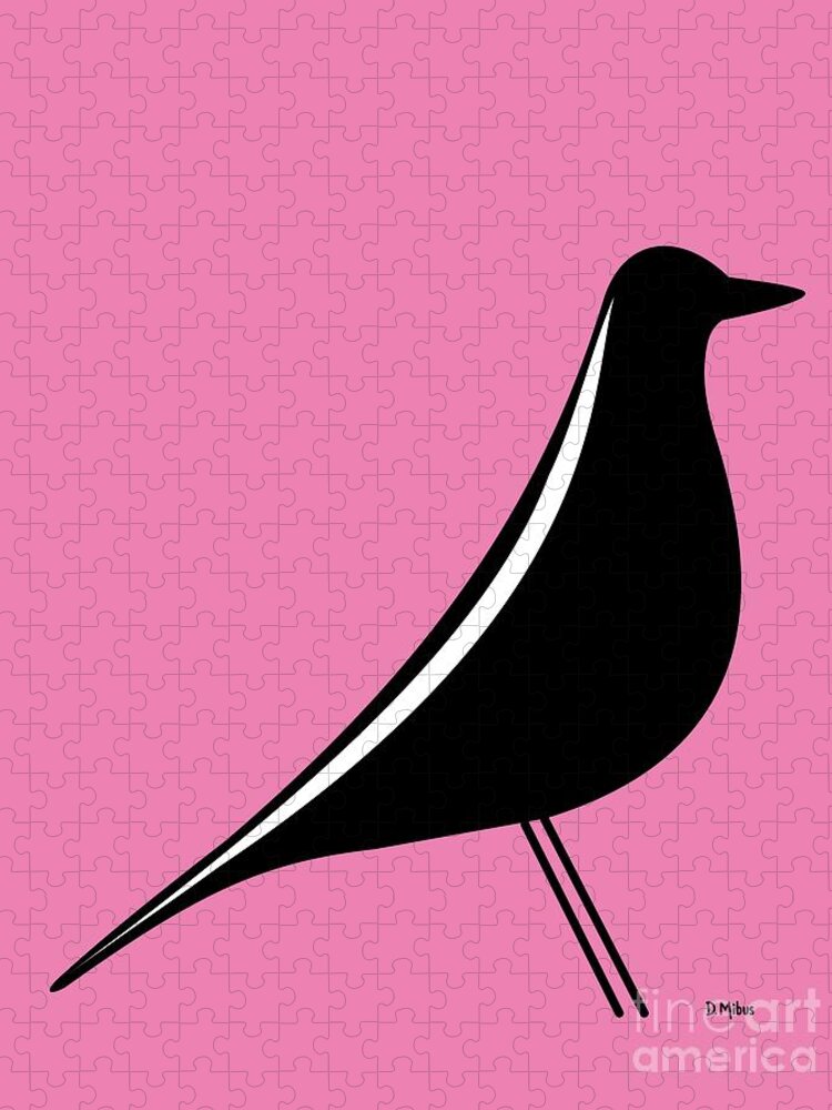 Mid Century Modern Jigsaw Puzzle featuring the digital art Eames House Bird on Pink by Donna Mibus