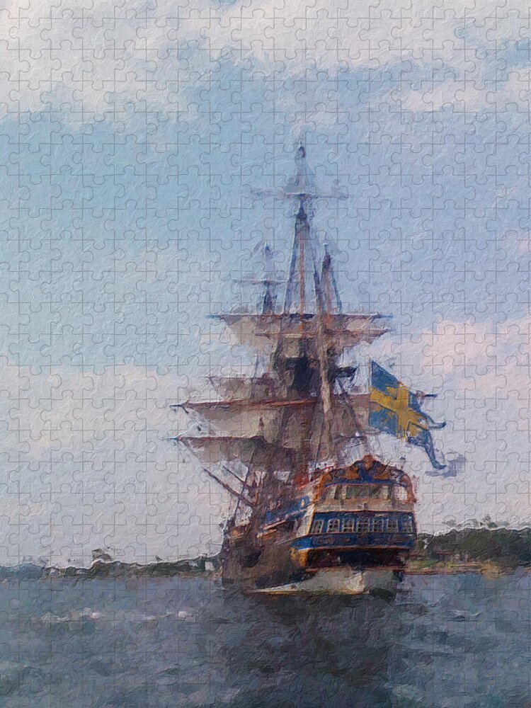East Indiaman Jigsaw Puzzle featuring the digital art East Indiaman Gothenburg by Geir Rosset