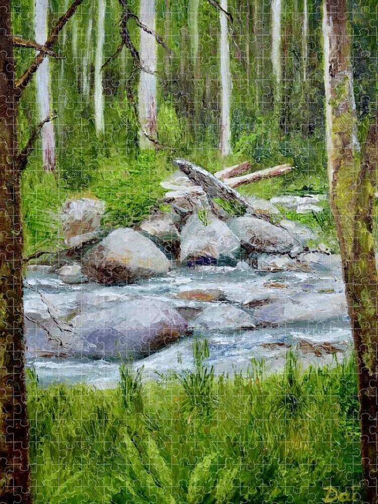 River Jigsaw Puzzle featuring the painting East Kiewa River at Bogong by Dai Wynn
