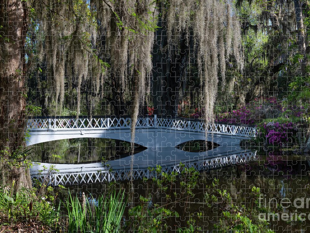 Magnolia Plantation Jigsaw Puzzle featuring the photograph Echoes of the Past - Magnolia Plantation Long White Bridge by Dale Powell