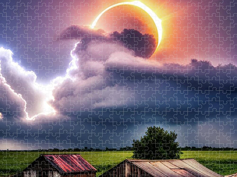 Eclipse Jigsaw Puzzle featuring the digital art Eclipse Dreams by Ally White