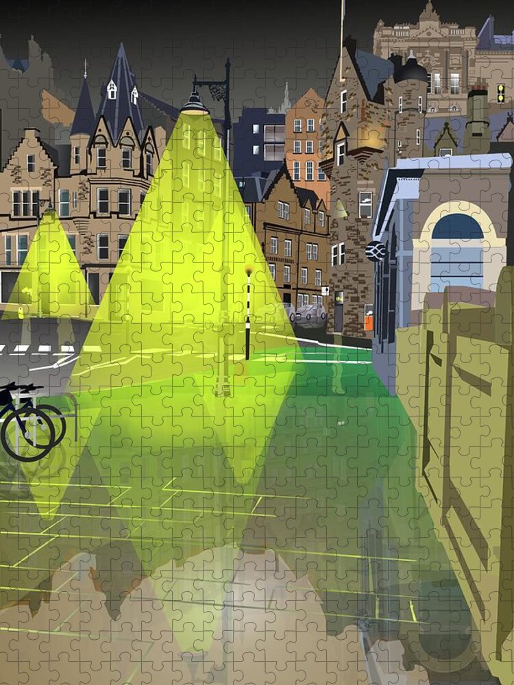 Vector Landscape Art Jigsaw Puzzle featuring the digital art Edinburgh at Night by Rob Hartman