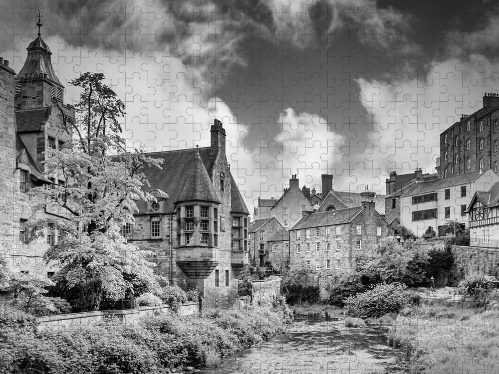 Edinburgh Jigsaw Puzzle featuring the photograph EDINBURGH Dean Village - Monochrome by Melanie Viola