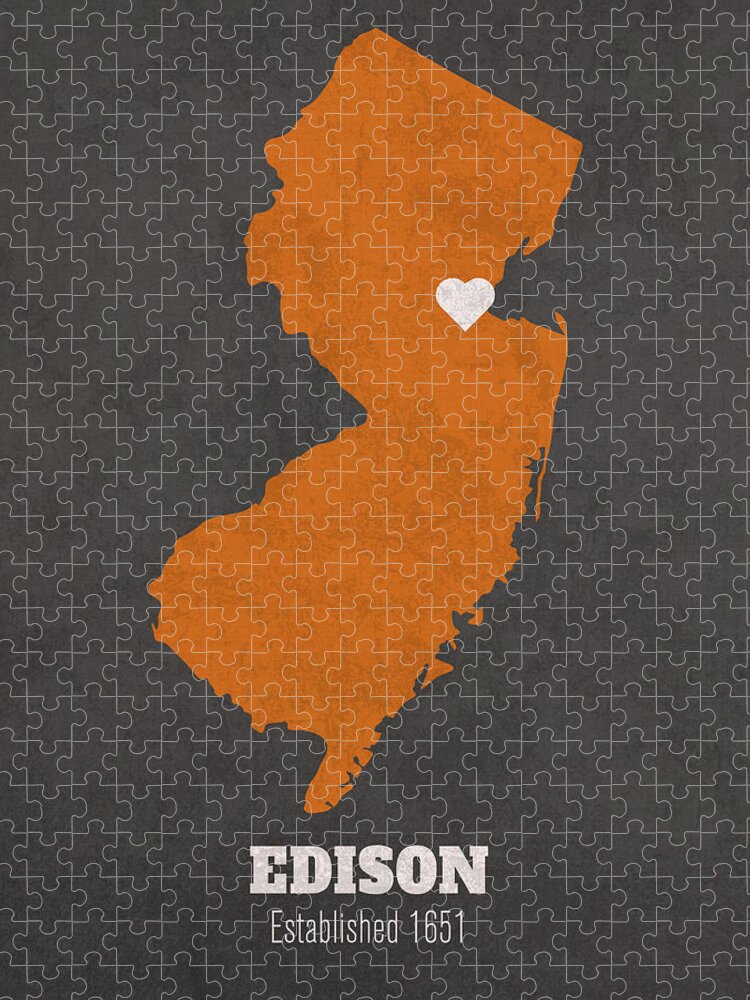 Edison Jigsaw Puzzle featuring the mixed media Edison New Jersey City Map Founded 1651 Princeton University Color Palette by Design Turnpike