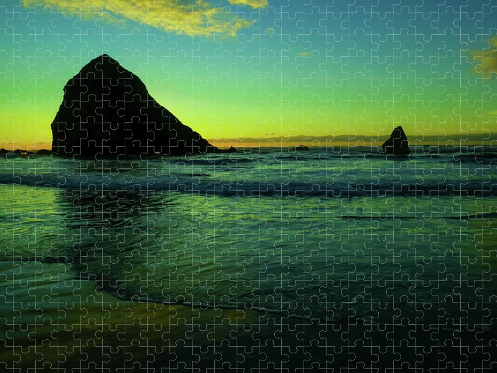 Sunset Jigsaw Puzzle featuring the photograph Egg yoked sunset Canon beach south by Jeff Swan